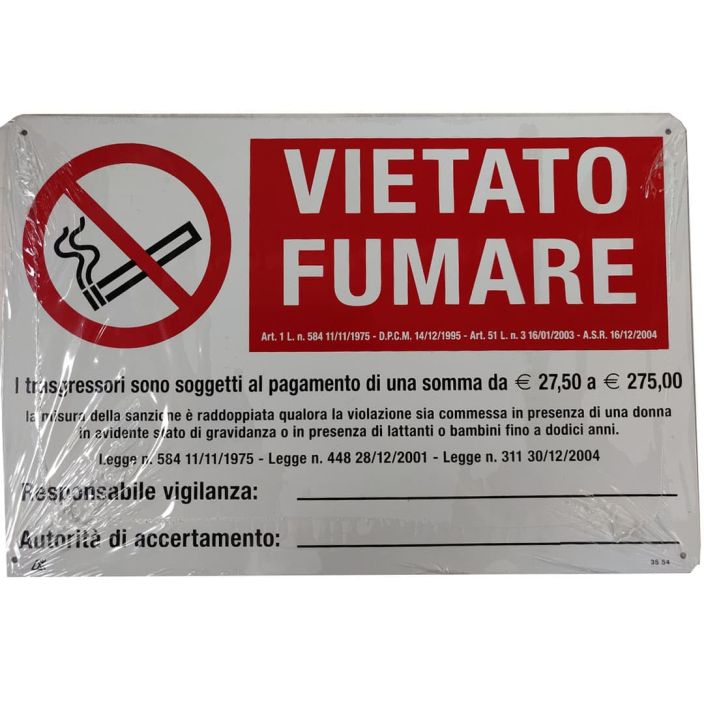 Cartello "Vietato Fumare" EN ISO 7010 Alluminio Spess. 5/10 Mm. 350x125