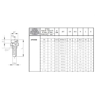 MASCHIO DIRITTO, FILETTO 18X1,5 OGIVA 24°,, PER TUBO 1/4'  R2 (ART. AP0001)MASCHIO DIRITTO. OGIVA 2
