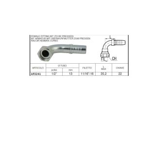 RACCORDO FEMMINA CURVO A 90 FIL. 11/16' ORFS A PRESSARE PER TUBO DA 1/2' R2