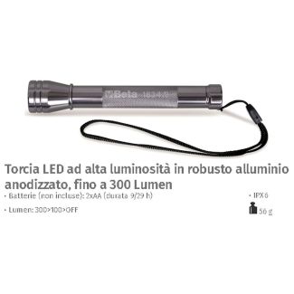 TORCIA LED FINO A 90 LUMEN IN ROBUSTO ALLUMINIO ANODIZZATO L. 150 mm