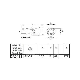 GIUNTO CARDANICO INTERNO B1  22 X 54. Per tubo (ART. CA0375).