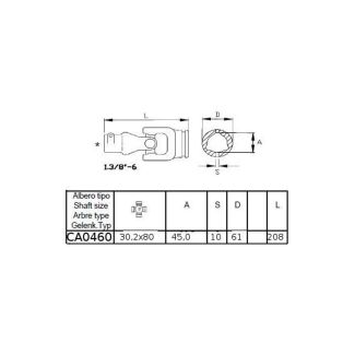 GIUNTO CARDANICO B5 30,2 X 80. PER TUBO INTERNO TRIANGOLARE