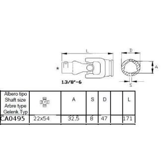 GIUNTO CARDANICO ESTERNO B1 22 X 54. TUBO (ART. CA0405).
