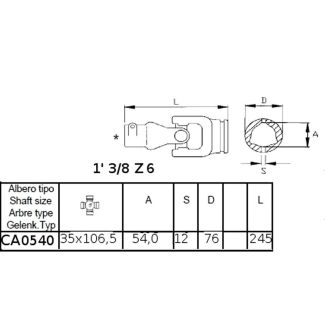 GIUNTO CARDANICO ESTERNO B8 T. N.  35 X 106,5 PER  TUBO CA0430