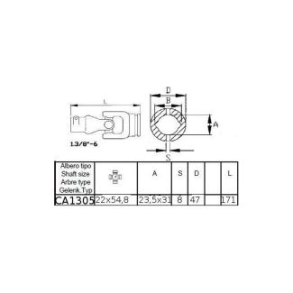 GIUNTO CARDANICO A OLIVA. INTERNO W 2100 (22 x 54) TUBO 00A.
