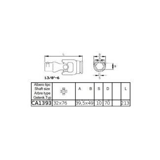 GIUNTO CARDANICO (32 X 76) I' 3/8' Z6 TUBO STELLARE INT. (CA1226).