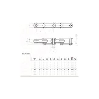 CATENA TRASPORTATORE PASSO MM. 50 RULLO MM. 25 SENZA ALETTE. PIASTRINA DA MM. 18 X 2,5.  PERNO DM. M