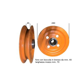 PULEGGIA PER CATENA RUSPETTA FERABOLI DIAM. mm. 270 CON BRONZIINA FORO mm. 40