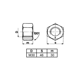 DADO ESAGONALE UNI 5587  ISO 8674  ZINCATO DM.30x2 PASSO FINE