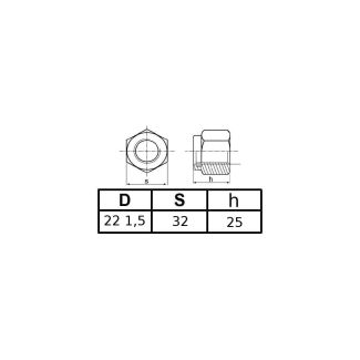 DADO AUTOBLOCCANTE ALTO DIN 982  DM. 22  PASSO 1,5 mm. ZINCATO