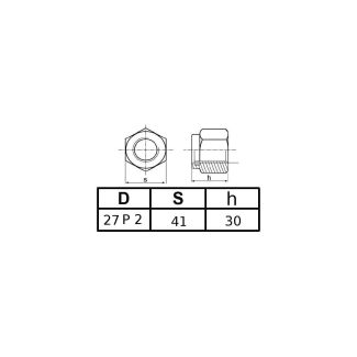 DADO AUTOBLOCCANTE ALTO DIN 982  DM. 27 PASSO 2 mm. ZINCATO