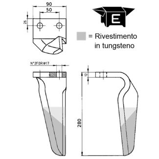 DENTE ERPICE ADATTABILE MASCHIO DIAMANTE CON RIPORTO AL TUGSTENO. MM. 90X12
