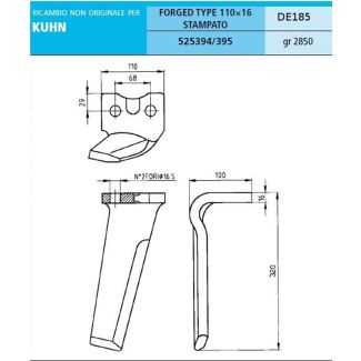 DENTE ERPICE forgiato RH68 adattabile KUHN-REMAC-AGROME C