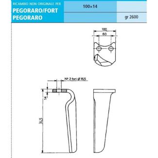 DENTE ERPICE PEGORARO CON RIPORTO AL TUGSTENO. PIATTO 100 X 14