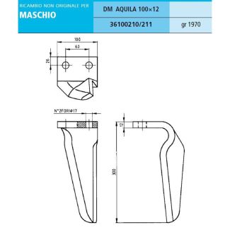 DENTE ERPICE adattabile MASCHIO AQUILA / DOMINATOR INTERASSE 60 MM.