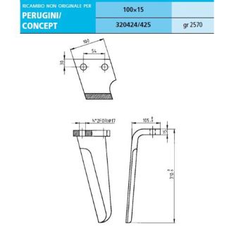 DENTE ERPICE adattabile PERUGINI PIEGATO F17 INT54 100 X 15