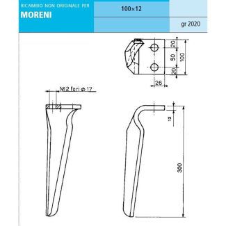 DENTE ERPICE ROTANTE MORENI. INTERASSE MM. 50, FORI MM. 17