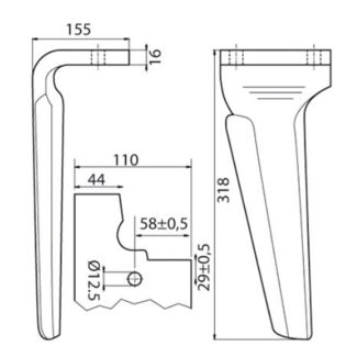 DENTE ERPICE RAPIDO FERABOLI DESTRO SPESSORE 15 mm.