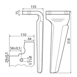 DENTE ERPICE RAPIDO FERABOLI SINISTRO SPESSORE 15 mm