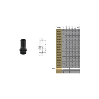 PORTAGOMMA DIRITTO. DM.  30 MM. ATTACCO MASCHIO 1' 1/2 IN PVC NERO