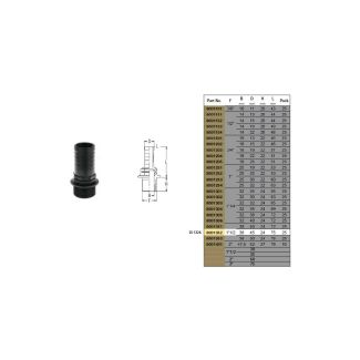 PORTAGOMMA DIRITTO. DM.  45  MM. ATTACCO MASCHIO 1' 1/2 IN PVC NERO