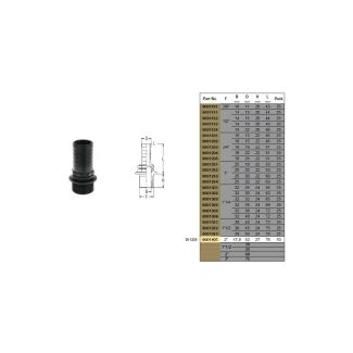 PORTAGOMMA DIRITTO. DM.  50  MM. ATTACCO MASCHIO 2' IN PVC NERO