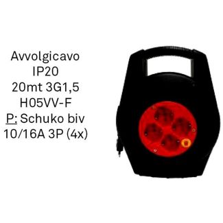 AVVOLGICAVO IP20 20 MT.,  3G 1,5, 4 PRESE SCHUKO BIVALENTE 10/10 A