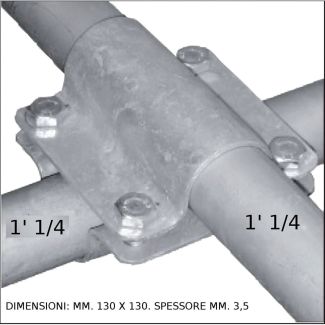 MORSETTO ZINCATO PER TUBI IN CROCE 1' 1/4 - 1' 1/4 A 4 BULLONI