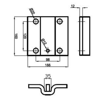 PIASTRA NUDA PER MOLLA QUADRA A RICCIO MM.35 X TUBOLARE DA MM. 100