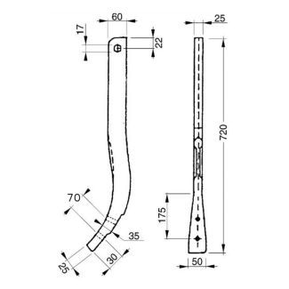 ANCORA TEDESCA LUNGA mm. 720  in piatto da MM. 60 X 25. INTERASSE FORI MM. 70