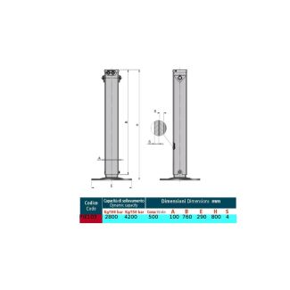 APPOGGIO IDRAULICO MM 100X100. LUNGHEZZA MM 760 CORSA MM 500. PORTATA 4200 KG.