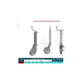 APPOGGIO 70X500 RUOTA FERRO DM. 280x80 RIBALTAMENTO A SPINA.