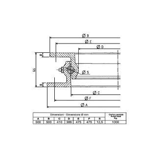 RALLA STERZO DIAMETRO ESTERNO MM. 500 SPESSORE MM. 65  A SFERE CARICO ASSIALE 1000