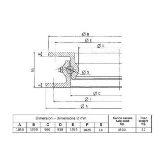 RALLA STERZO A SFERE DM. ESTERNO MM. 1050. H. MM. 65 CARICO ASSIALE 4500