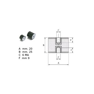 ANTIVIBRANTE  IN GOMMA NERA FF 20x25 M6