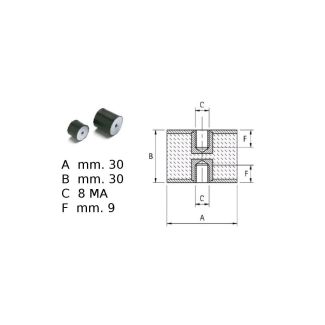 ANTIVIBRANTE  IN GOMMA NERA FF 30x30 M8