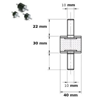 ANTIVIBRANTE IN GOMMA NERA MM 40x30 2 VITI M10X28