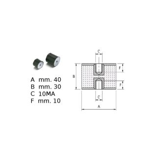 ANTIVIBRANTE  IN GOMMA NERA FF 40x30  M10