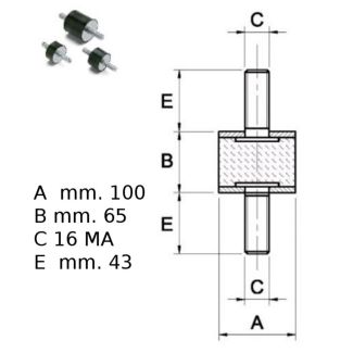 ANTIVIBRANTE IN GOMMA NERA MM 100 X 55 2 VITI M16 X45