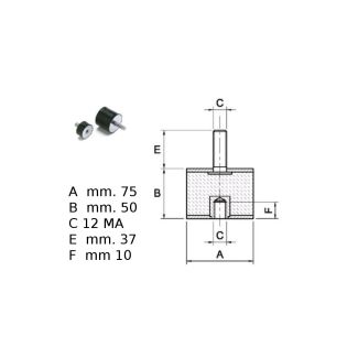 ANTIVIBRANTE IN GOMMA NERA MF 75 X 50  1 VITE M 12X37