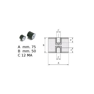 ANTIVIBRANTE IN GOMMA NERA FF 75x50  M12