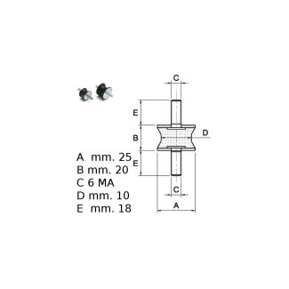 ANTIVIBRANTI IN GOMMA NERA MM SGOLATI 25x20X10 2 VITI  M6X14