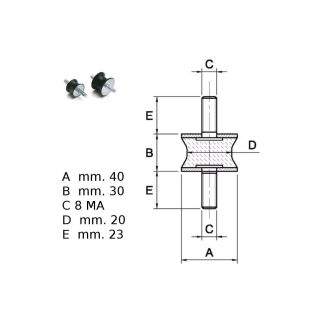 ANTIVIBRANTI IN GOMMA NERA MM SGOLATI 40X30X19 2 VITI M 8X20