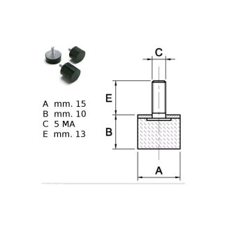 PIEDINO IN GOMMA NERA  CILINDRICO MASCHIO SERIE PM ART. 101 16x10 VITE M5x12