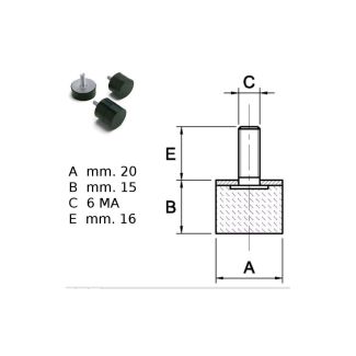 PIEDINO IN GOMMA NERA  CILINDRICO MASCHIO SERIE PM ART. 101 20x20 VITE M6x16