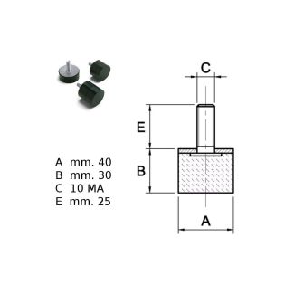 PIEDINO IN GOMMA NERA  CILINDRICO MASCHIO SERIE PM ART. 101 40x30 VITE M10x28