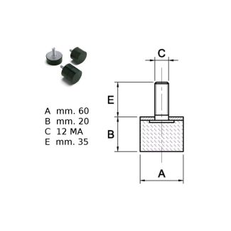 PIEDINO IN GOMMA NERA  CILINDRICO MASCHIO SERIE PM ART. 101 60x20 VITE M12X37