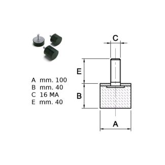 PIEDINO IN GOMMA NERA  CILINDRICO MASCHIO SERIE PM ART. 101 100x40 VITE M16x45