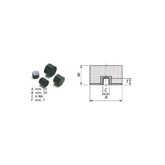 PIEDINO IN GOMMA NERA  CILINDRICO FEMMINA MM. 25x20 M6x8