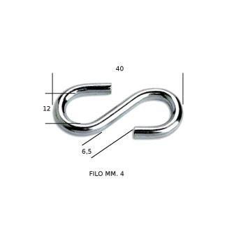 GANCIO 'ESSE' SIMMETRICO, FILO MM. 4, ACCIAIO INOX AISI 316